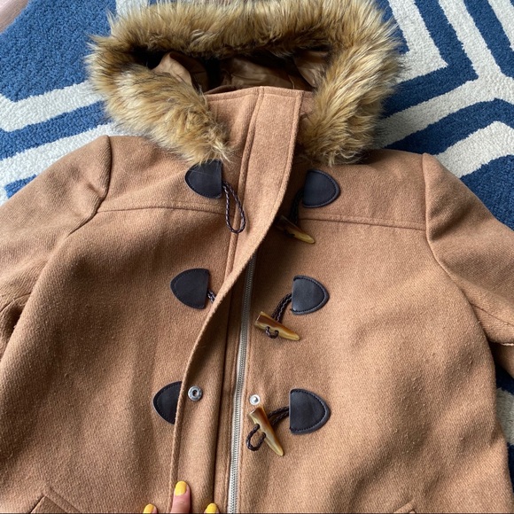 🍂 CHIC TAN FAUX FUR WOOL BLEND HOODED WINTER JACKET! - Picture 10 of 16